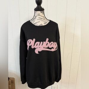 PLAYBOY Women's Black Sweater with Pink Script